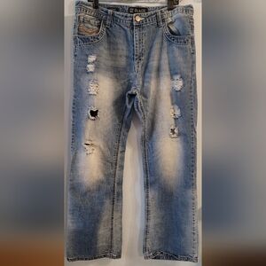 Black boot 36 32 5 pocket jeans distressed Denim decorative stitching